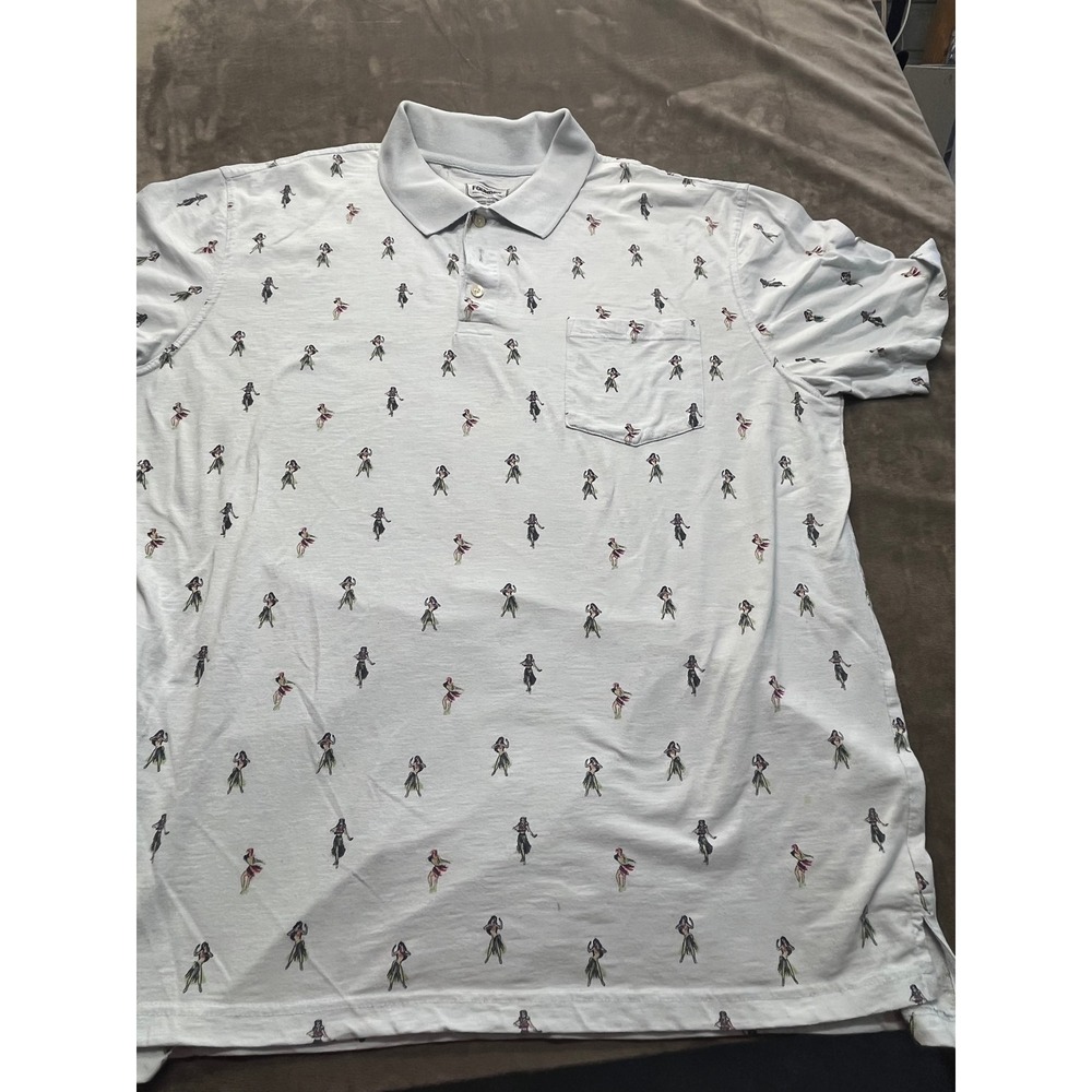 Foundry Supply Co Mens 2XL Light Blue Hula Girl Print Short Sleeve Polo Shirt